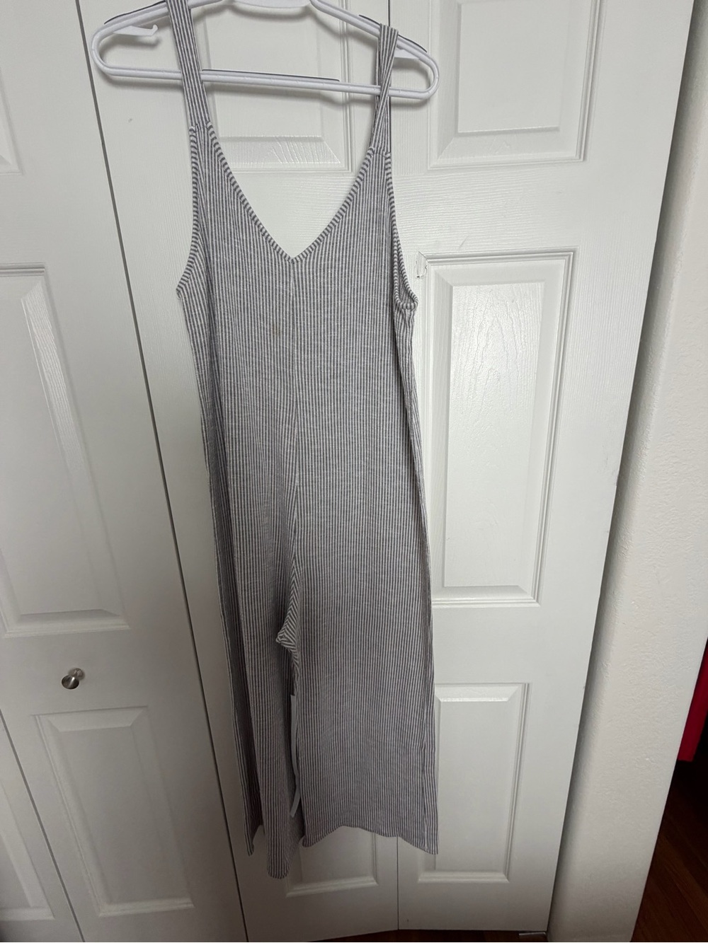 Caution To The Wind Ribbed V-Neck Sleeveless Jumpsuit - Light Gray